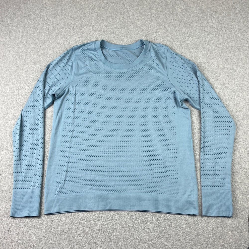 Lululemon Swiftly Tech Long Sleeve Shirt Womens 8 Blue Perforated Activewear